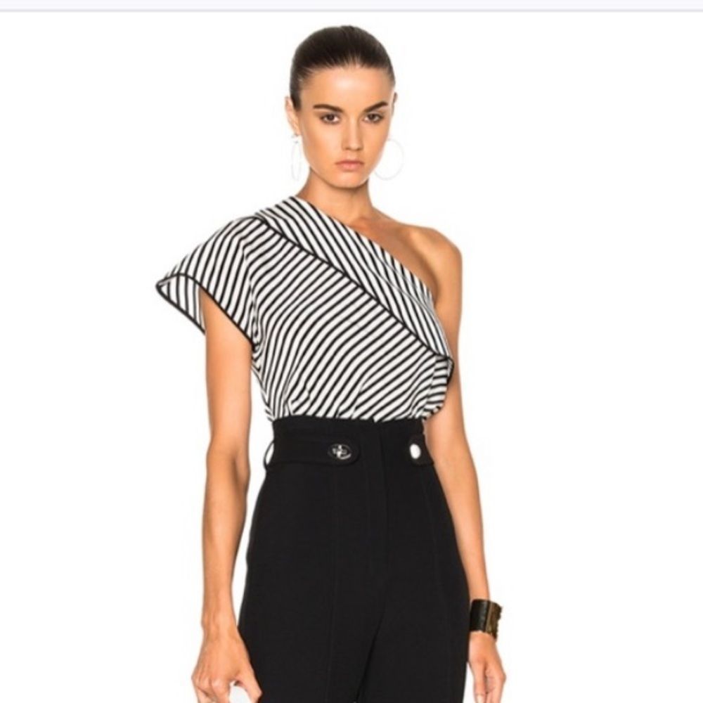NWT DIANE VON FURSTENBURG DVF BLACK AND WHITE STRIPED SILK ONE SHOULDER SIZE 10